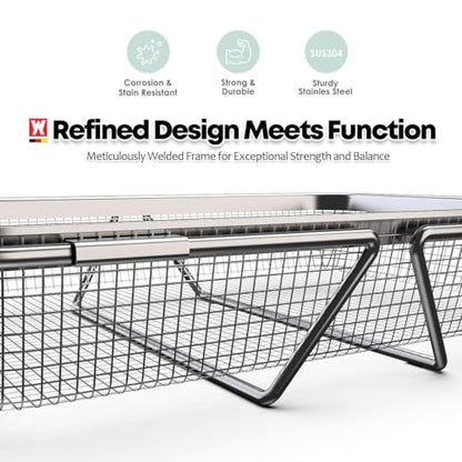 WAGENSTEIGER Extendable Dish Rack with Feet, Vegetable Colander Basket, Stainless Steel Dish or Silverware Drying Rack, Ultimate Kitchen Organizer Over the Sink (14.76 x 10.63 x 3.15 Inches) - size: 14.76 x 10.63 x 3.15 Inches