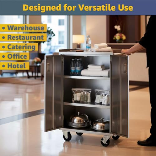 16" x 24" Commercial Stainless Steel Utility Cart with Locking Doors - Four Shelf Enclosed Base, NSF Heavy-Duty Metal Service Cart with Casters for Kitchen, Catering, Restaurant - size: 4 Shelf - Tall