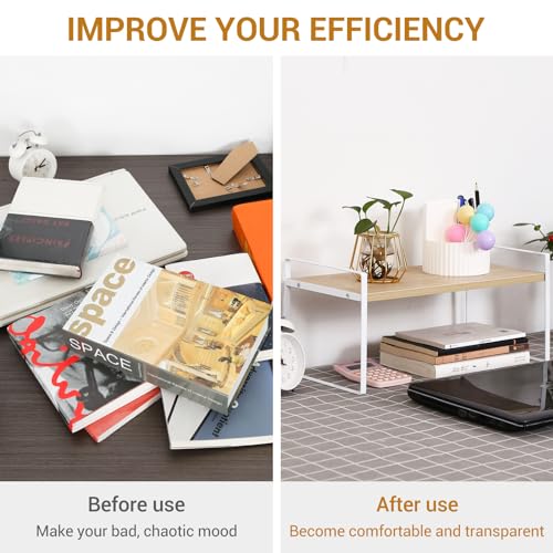YGYQZ Desk Shelf Organizer for Top of Desk, 1-Tier Desktop Bookshelf, White & Wood - color: 1-tier White/Wood