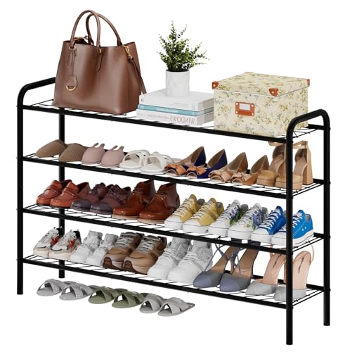 viewcare Long Shoe Rack for Closet, 4-Tier Extra Long Shoe Rack for Entryway & Garage, Black Shoe Organizer Holds 20-23 Pairs, Sturdy Metal Construction - size: 4-Tier(Extra Long)