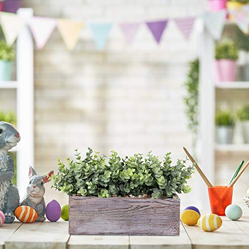 Winlyn Faux Eucalyptus Plants in Rustic Rectangular Wood Planter Box Artificial Eucalyptus Greenery Arrangement Potted Plant in Dusty Green for Wedding Centerpiece Office Room Table Windowsill Décor
