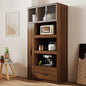 70.87" Tall Kitchen Pantry Storage Cabinet with Pull-Out Shelf, Glass Doors, 2 Drawers & Side Shelves, Freestanding Wood Hutch Cupboard with Microwave Stand for Dining Room, Coffee Bar, Walnut - color: 04 Walnut