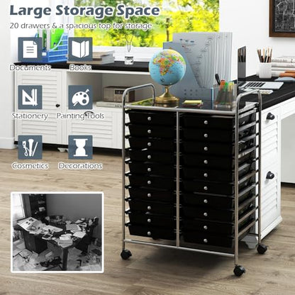 DREAMADE Rolling Cart With Storage Drawers, Utility Cart With Removable Plastic Drawers, Lockable Wheels for Classroom Organization, Art Supplies, Office, Scrapbook (20 Drawers, Black) - color: Black, style: 20 Drawers