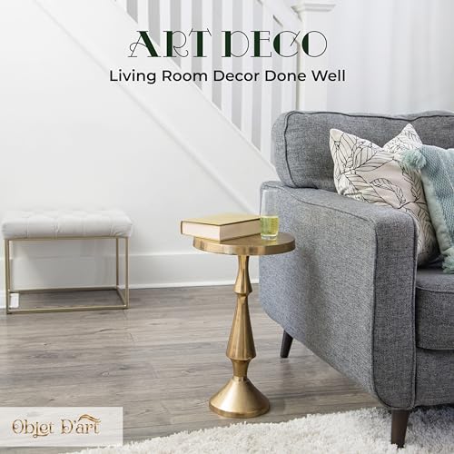 OBJET D'ART Larissa Small Round Gold End Table, 21" H | Vintage Metal Accent, Side Table, Pedestal, Cocktail, Drink Table, Living Room, Small Spaces, Modern Look, Quality Build - style: Larissa