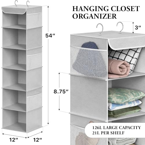 Simple Houseware 6 Shelf Hanging Closet Organizer, Gray - color: Grey, size: 6 Shelf