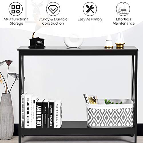 Julimoon Console Table with Storage Shelf, Narrow Accent Table X Form Frame, 2-Tier Sofa Side Table for Living Room/Bedroom/Entryway/Hallway, Easy Assembly, 39.5’’X12’’X31.5’’ (Black) - color: Black