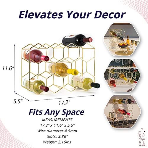 Gusto Nostro Countertop Wine Rack - 14 Bottle Freestanding Modern Gold Metal Small Wine Rack - 3 Tier Tabletop Wine Holder Stand for Cabinet, Pantry, Wine Bottle Storage - No Assembly Required - color: Gold