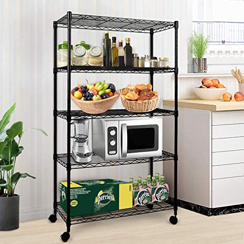Simple Deluxe Heavy Duty 5-Shelf Storage Shelving Unit, 1250lbs Loading Capacity, 29.92" D x 13.98" W x 61.09" H, Black - color: Black, size: 5-Tier