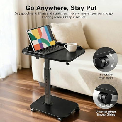 C Table End Table Adjustable Height, Rolling TV Tray Table for Small Spaces 180° Flip-Over Panel & 360° Swivel Casters,C Shaped Side Tables for Couch for Living Room/Bedroom/Bed/Sofa/Chair/Snack-Black - color: Black