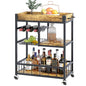 Bar Cart with Basket 3 Tiers Home Rolling Wine Rack with Wheels Mobile Kitchen Industrial Vintage Style Wood Metal Serving Trolley Serving Cart,Glass Holder Bar Cabinet - size: Rustic Brown, style: With Basket