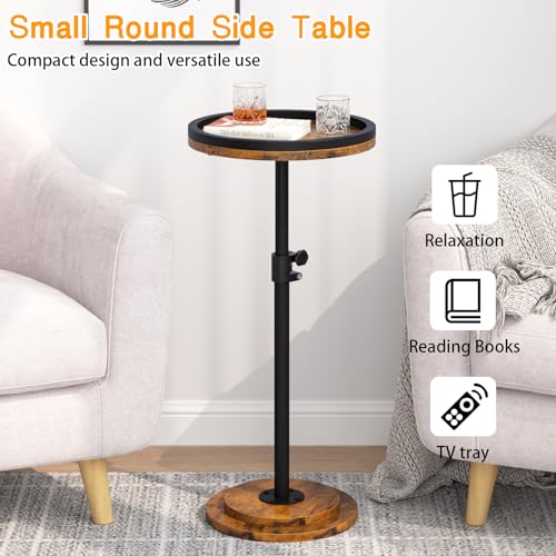 Small Side Table Set of 2, Drink Table, Height Adjustable Round End Table, Pedestal Side Table for Small Spaces in Living Room, Bedroom, Brown - color: Brown-2pcs