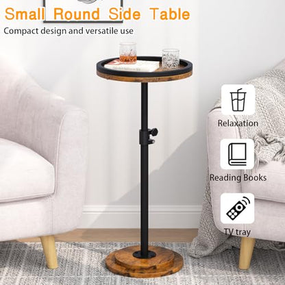 Small Side Table Set of 2, Drink Table, Height Adjustable Round End Table, Pedestal Side Table for Small Spaces in Living Room, Bedroom, Brown - color: Brown-2pcs
