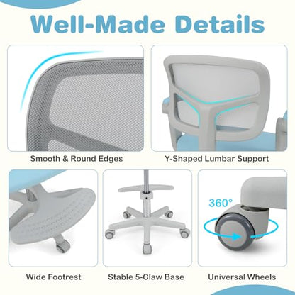 HONEY JOY Kids Desk Chair, Children Study Chair with Adjustable Height/Armrest/Footrest, Swivel Rolling Mesh Task Student Chair, Kids Computer Chair for Teens Girls Boys, Home, School, Office (Blue) - color: Blue