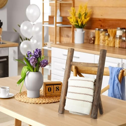 Cinnvoice 2 Pcs Wooden Tea Towel Ladder Rustic Hand Towel Stand Rack Mini Countertop Towel Stand Farmhouse Wood Counter Towel Holder for Bathroom Country Kitchen Office(Wood Color) - color: Wood Color