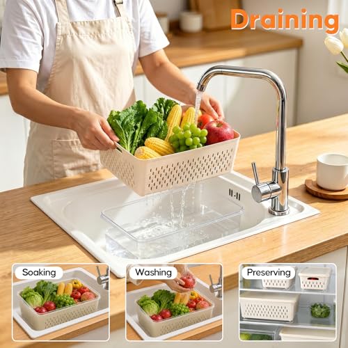 Fruit Storage Containers for Fridge, 4 Pack Plastic Food Storage Container | Fruit Containers Set with Removable Colander, Produce Saver Keep Berry Fruits Vegetables Meet Fresh Longer, Dishwasher Safe