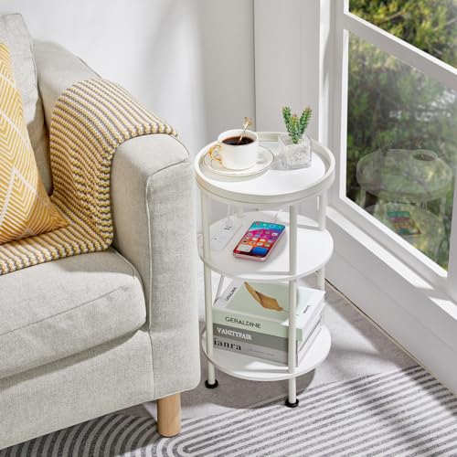Small Round End Table with Charging Station, 3-Tier Accent Couch Beside Table with USB Ports & Power Outlets, Sofa Side Table for Living Room Small Nightstand Bedroom (USB Charger, White) - color: White, style: USB Charger