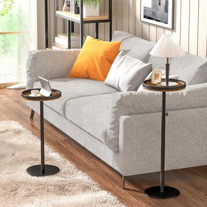 Height Adjustable Drink Table, Small Round Side Table, Martini Table with Weighted Base Pedestal for Small Spaces, Living Room, Bedroom, Couch - color: Rustic Brown + Black