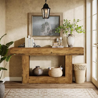 Tribesigns 63-Inch Long Console Table, 2-Tier Entryway Table Sofa Table with Storage, Farmhouse Wood Behind Couch Table for Living Room, Hallway, Rustic Brown - color: Rustic Brown