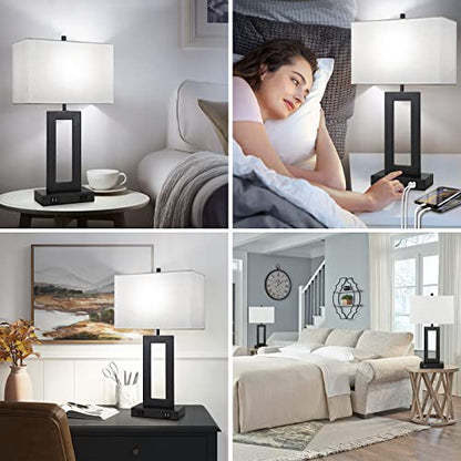Set of 2 Modern Touch Control Table Lamps with 2 USB Ports, 22’’ Large Bedside Nightstand Lamps 3-Way Dimmable Desk Lamp With White Fabric Shade For Bedrooms Living Room Reading, 2 LED Bulbs Included | 3 Way Dimmable, White Fabric Shade, E26 Base, Desk La
