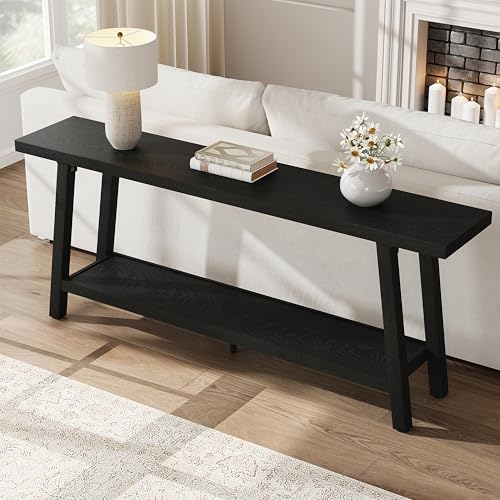 GarveeHome 70.87" Extra Long Console Table, Narrow Sofa Table Behind Couch, Black Entryway Table for Hallway Living Room Foyer, Farmhouse Accent Skinny Table, Black, 70.87" L x 14.02" W - color: Black, size: 70.87"L x 14.02"W x 31.5"H