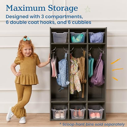 ECR4Kids Streamline 3-Section Coat Locker with Cubby Storage, Classroom Furniture, Grey Wash - color: Grey Wash