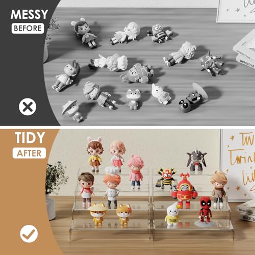 Anglelife 8 Pieces 2 Set (7”L~8”L~9”L) Large Display Risers, 4" Wide Clear Rectangular Stand Shelf for Showcase Collectibles, Acrylic Cake Shelves for Retail Desktop Jewelry Funko Pop Figures