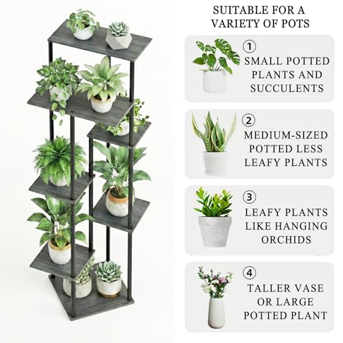 52.4” Tall 7-Tier Multiple Plant Stand Indoor, Oak Grey | Functions as Corner Flower Pots, Shelf, Decor Rack, Holder; Metal Frame with MDF Boards; for Living Room, Balcony