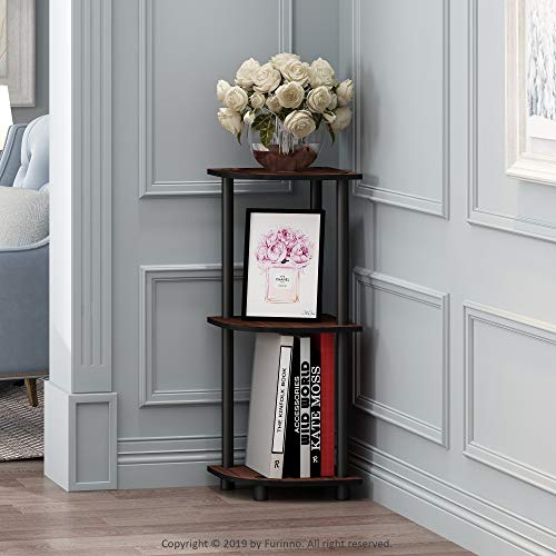 Furinno Turn-N-Tube Toolless Assembly 3-Tier Corner Shelf, Brown Corner Book Shelf, Open Shelves Bookshelf, for Organization and Storage, Living Room, Home Office, Bedroom, Cherry Oak - color: Cherry Oak/Black, size: 3-Tier Corner