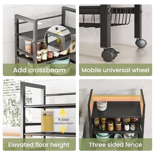 4-Tier Metal Rolling Cart with Removable Grid Shelves, Lockable Wheels & Handle for Kitchen, Bathroom, Office Storage, Black (Medium) - size: 19.7 in