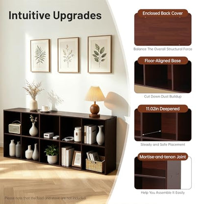 10 Cube Storage Organizer - Pine Wood Bookshelf - Cube Shelf - Vertical or Horizontal Bookcase - Open Book Shelf - Easy Assembly for Bedroom, Living Room, Office - size: 10 Cube