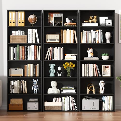 Shintenchi Bookshelf,6-Tier Open Bookcase and Bookshelves,6 Shelf Display Storage Shelves Floor Standing 70.6 inches Tall Bookcase for Home Office, Living Room (Black) - color: Black