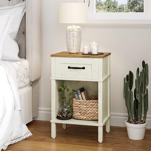 White Farmhouse Nightstands, Nightstand with Drawers, Small Bedside Table | Modern Bedroom Nightstand, Farmhouse End Table,White Wood Night Stand,Side Table Bedroom,End Table with Storage LET512WR - color: White and Rustic Brown