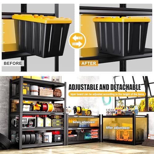 71" H Garage Shelving 5-Tier Heavy Duty Storage Shelves, Adjustable Metal Shelf Unit, Utility Organizer Rack for Basement, Pantry, Kitchen, Warehouse,15.7" Dx35.4 Wx71.2 H, Black - size: 5-Tier-15.7"Dx35.4"Wx71.2"H