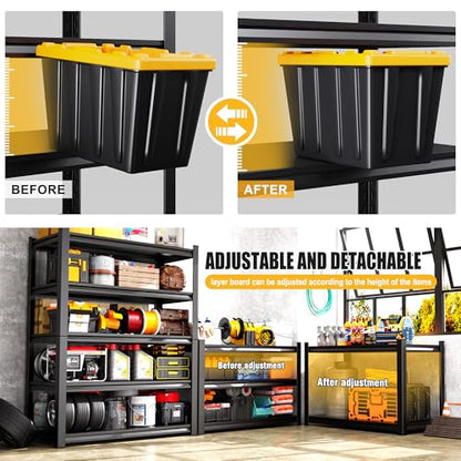 71.2"H-45.7"W Garage Shelving 5T Heavy Duty Storage Shelves, Adjustable Metal Shelving Unit, Utility Garage Organizer Shelf for Basement, Pantry, Warehouse, Supermarket, 45.7"Wx19.7"Dx71.2"H - size: 5-Tier-19.7"Dx45.7"Wx71.2"H