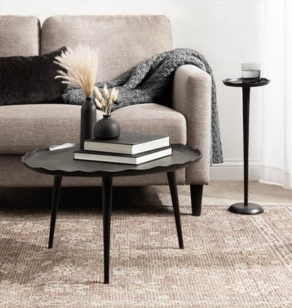 Kate and Laurel Alessia Modern Decorative Metal Drink Table; 8 x 8 x 22; Black; Round Cast Aluminum Pedestal Plant Stand with Rough Texture and Deckled Edge - color: Black
