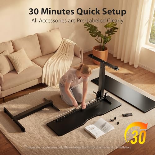 Cubiker Standing Desk, 55x28 Inches Sit Stand Home Office Desk, Electric Stand up Desk, Adjustable Desk with Splice Board, Black Frame/Black Top - color: Black, size: 55x28