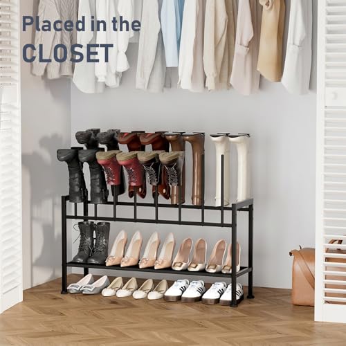 DIMJ Boot Rack 3-Tier - Black Metal Boot Storage Rack for Tall Boots Organizer Tall Boots, Multiuse Shoe Rack for Boots, Sneakers, High-Heel, Entryway, Fit for 8 Pairs, Black - size: 3-Tier - 8 Pairs