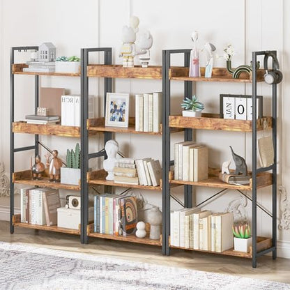 HCHQHS 4 Tier Bookshelf, Adjustable Industrial Bookcase, Vertical Tall Book Shelf, Wood and Black Metal Open Bookshelves for Home Office, Living Room, Bedroom - color: Rustic Brown, size: 4-Tier (24"W x 44"H)