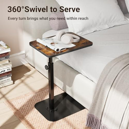 ELYKEN TV Tray Table, C-Shape Couch Desk, 360° Swivel Side Table Height Adjustable, Laptop Stand for Couch Recliner, Small Bedside Tables, Rustic Brown - color: Rustic Brown