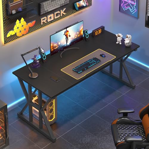TVU Computer Desk, 55 inch Large Office Desk, Study Writing Table with Thicken Frame, Gaming Desk, Modern Simple Desk for Home Office, Black - color: Black, size: 55inch