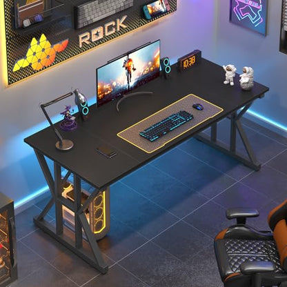 TVU Computer Desk, 55 inch Large Office Desk, Study Writing Table with Thicken Frame, Gaming Desk, Modern Simple Desk for Home Office, Black - color: Black, size: 55inch