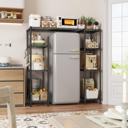 REIBII Mini Fridge Shelf with Storage,4-Tier Adjustable Shelves,665 lbs | With 8 Hooks,Fits Mini Fridge & Kitchen Appliances,Heavy Duty Steel Frame,Easy Tool-Free Assembly, Space-Saving,Dorm & Pantry - size: 52.2"H×50.12"W×18.2"D