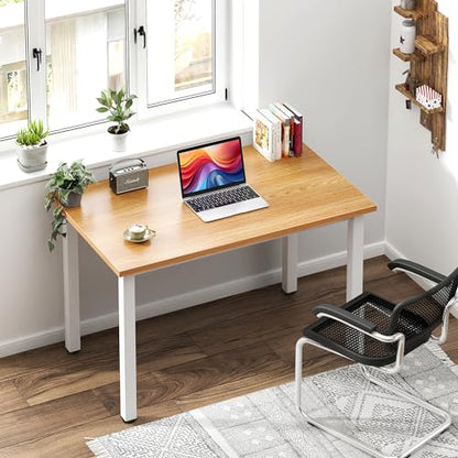 Need Small Computer Desk, 31.5 Inch Sturdy Writing Table, Narrow, Teak | White Metal Frame, Dorms & Bedrooms, Teens Study Table, Home Office, Adjustable Feet, Water-Resistant, Easy Assembly - color: Teak & White, size: 31.5 inches