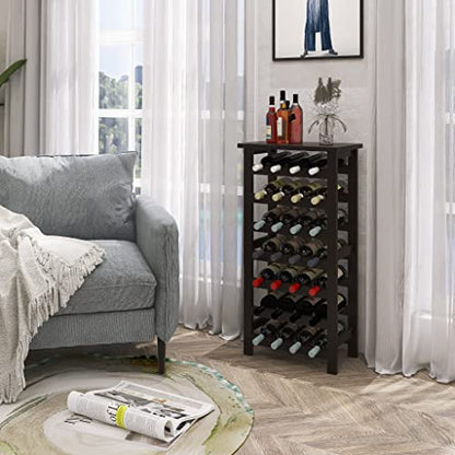 SMIBUY Bamboo Wine Rack, 28 Bottles Display Holder with Table Top, 7-Tier Free Standing Storage Shelves for Kitchen, Pantry, Cellar, Bar (Dark Brown) - color: Brown