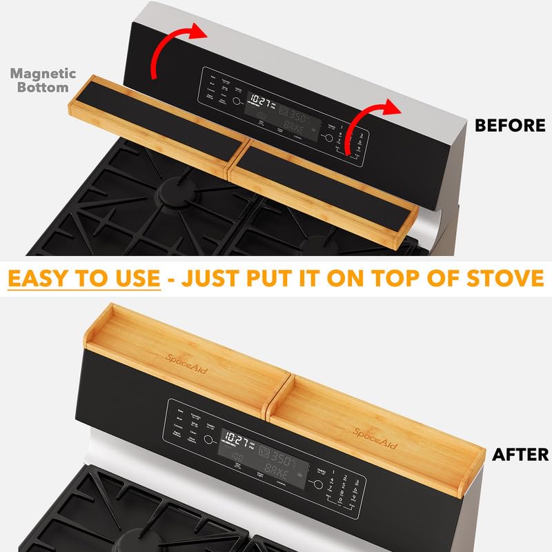 SpaceAid 30" Wide Kitchen Shelf Organizer for Stove, Magnetic Bamboo Spices Shelf for Home Stove Kitchen Storage Organization (Fit for Flat Top Only) - size: 30" Wide, Natural, 1-Tier