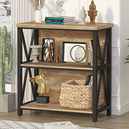 Small Bookcase, Wood and Metal Low Short Bookshelf, Industrial Book Case and Rustic Book Shelf for Small Space (Rustic Oak) - color: Rustic Oak, size: Without Drawer