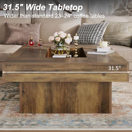 LVB Coffee Table, Modern Wood Led Living Room Table with Storage, Farmhouse Large Rectangle Center Table with LED Light, Unique Wide Low Tea Table for Living Room Home Office, 47.24 in, Rustic Oak - color: Rustic Oak