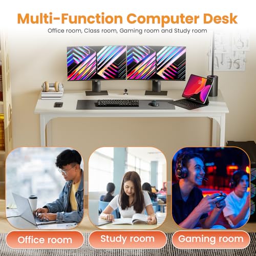 Dkelincs 47 Inch Computer Desk Home Office Desk Gaming Writing Desk Modern Simple Style Study Work Table with Metal Frame, Large Legroom, Adjustable Feet, Water-Resistant, Scratchproof Surface, White - color: White, size: 47 Inch