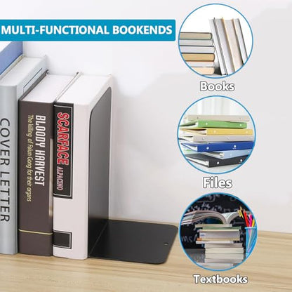 6 Black Heavy Duty Metal Bookends,Invisible Decorative Unique Book Ends,Book Stopper Dividers for Shelves,DeskFile Cabinet, Library,Office,Book Holder for Heavy Books,Bookshelf Organizer,Porta Libros