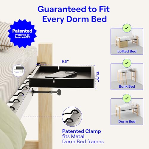 BedShelfie Wood Bedside Shelf for Dorm Room - Black | Bunk Bed & Top Bunk, College Dorm Room Essentials, Loft Nightstand, Floating Bed Side Table Tray, By Smallish - color: Black